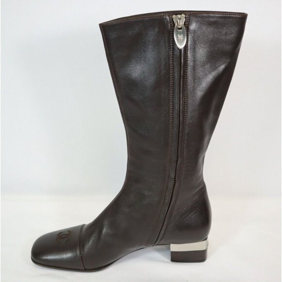 Chanel Brown Leather Mid-Calf Boots - Picture 4 of 7